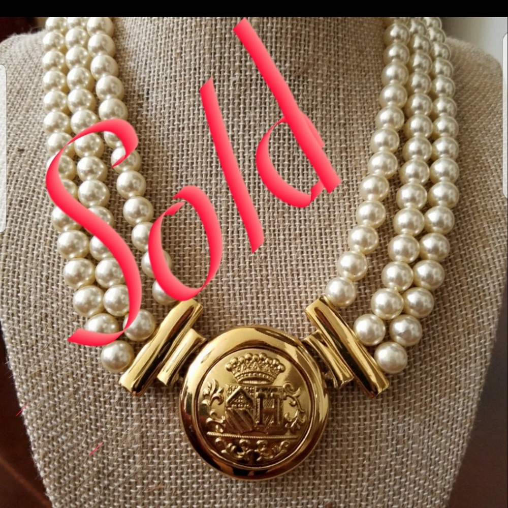 Designer Pearl Necklace Hermes Button